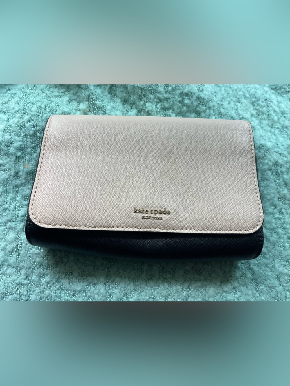 kate spade Black and Cream Saffiano Compact Clutch/Wallet